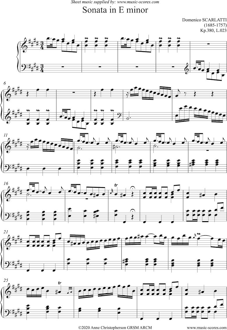 Front page of Kp.380, L.023: Sonata in E: Piano sheet music