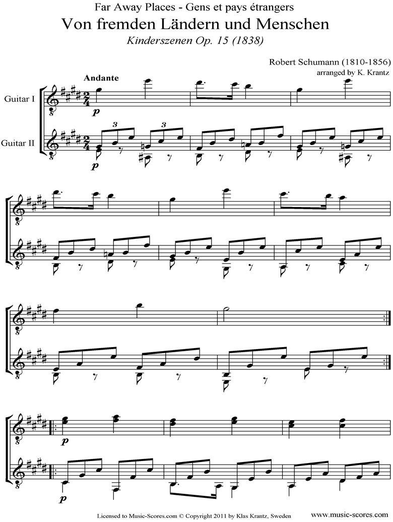Op.15: Scenes from Childhood: 01 Of Strange Lands: Guitar Duet by Schumann