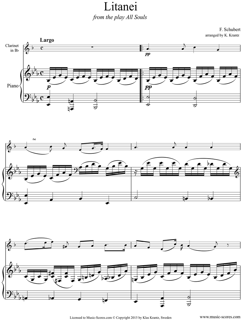 Front page of Litany, D343: Clarinet, Piano sheet music
