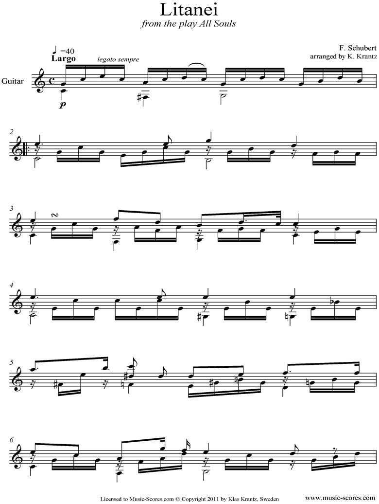 Front page of Litany, D343: Guitar  sheet music