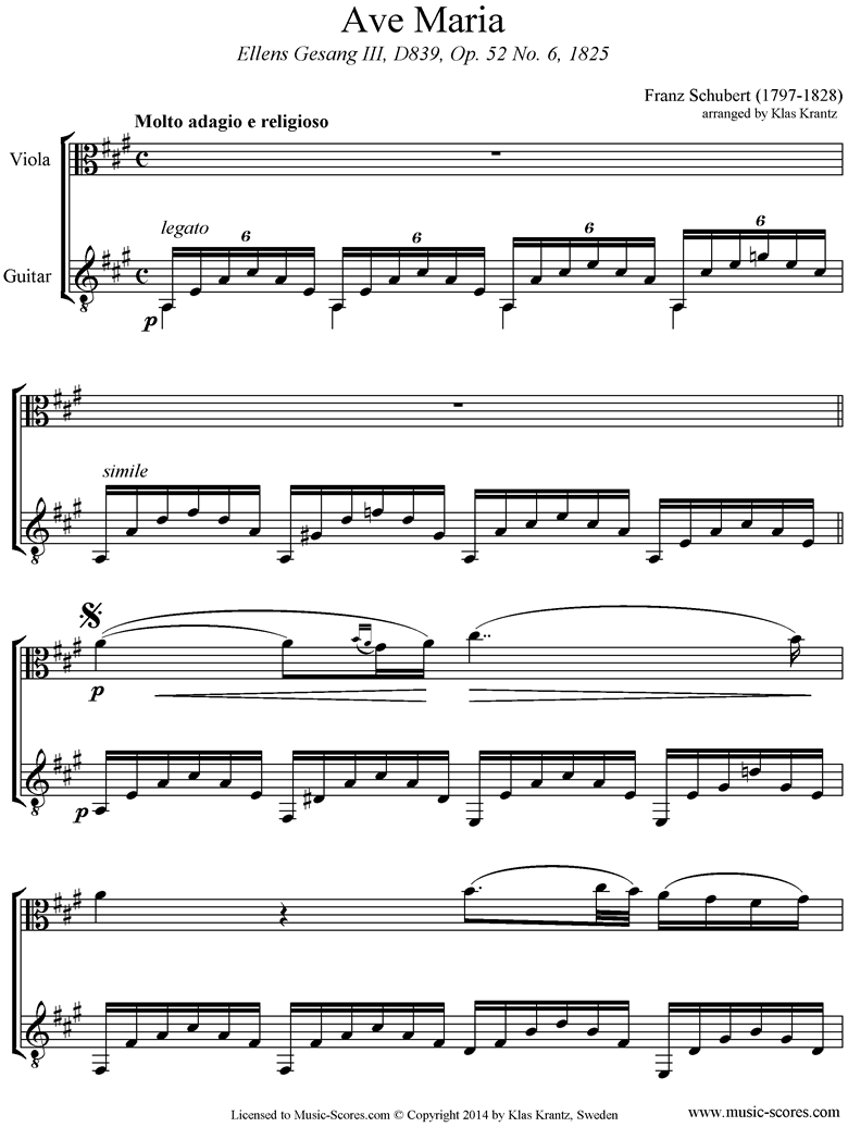 Ave Maria: Viola, Guitar, A ma by Schubert