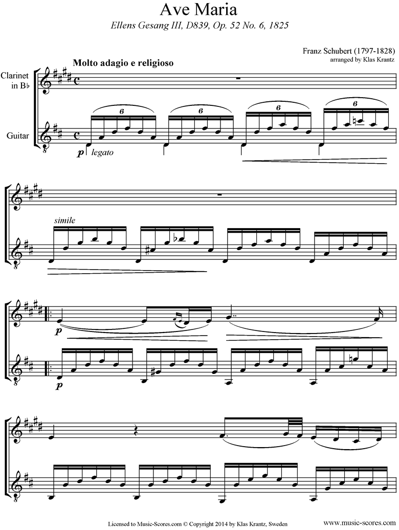 Ave Maria: Clarinet, Guitar by Schubert