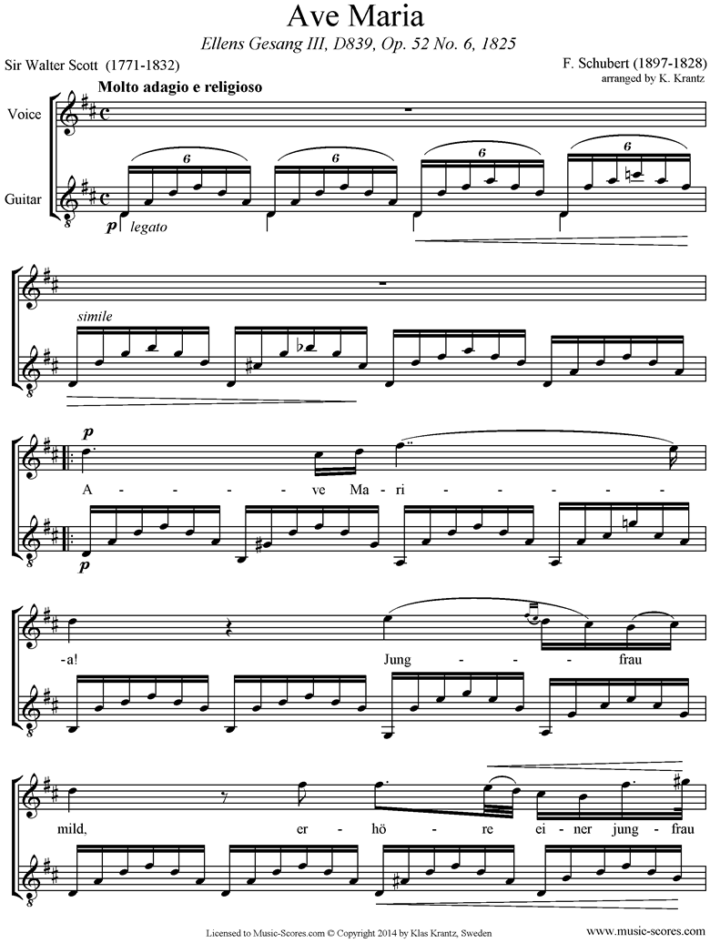 Ave Maria: Voice, Guitar, D ma by Schubert