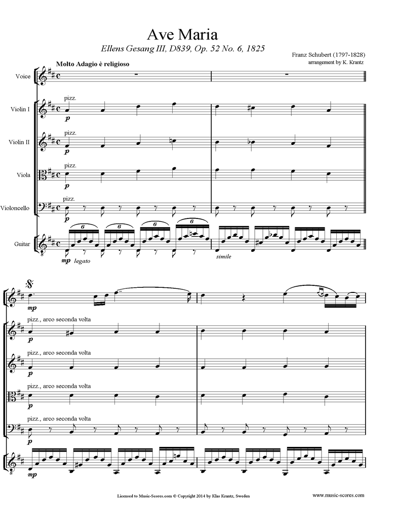 Front page of Ave Maria: Voice, String Quartet, Guitar sheet music