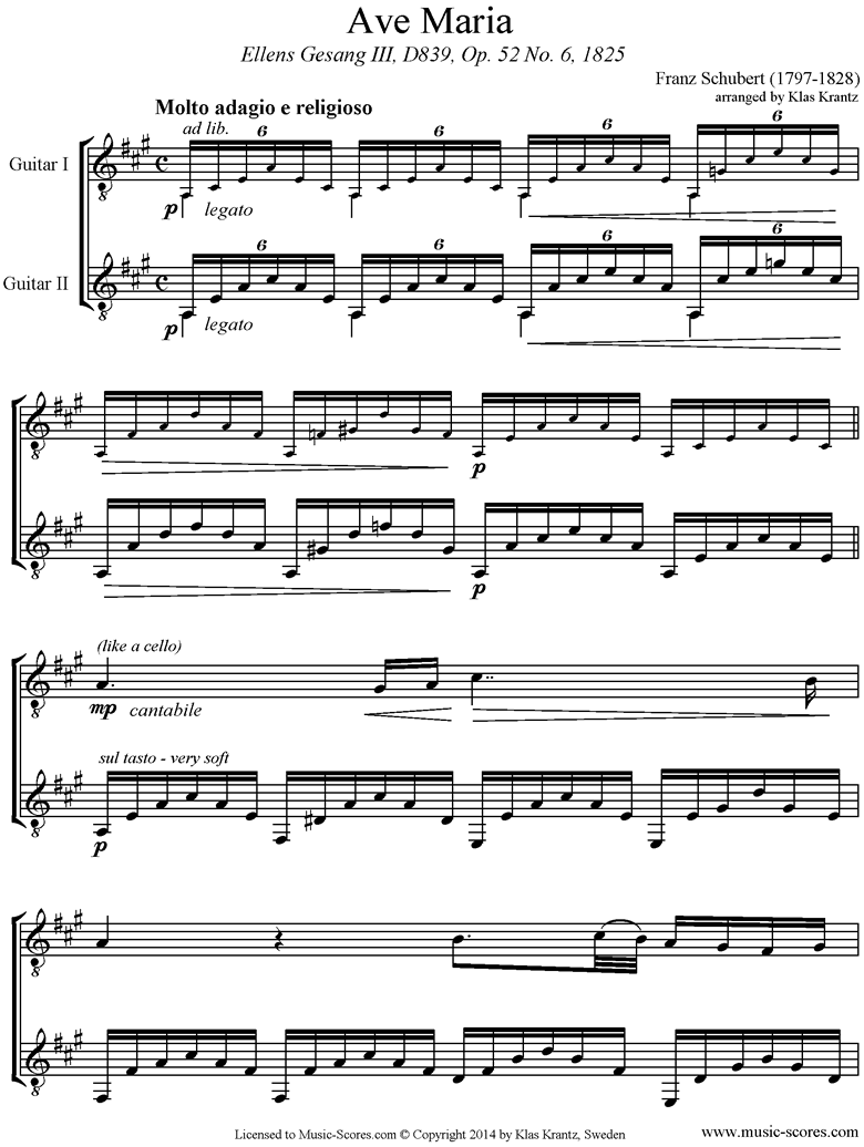 Front page of Ave Maria: 2 Guitars sheet music