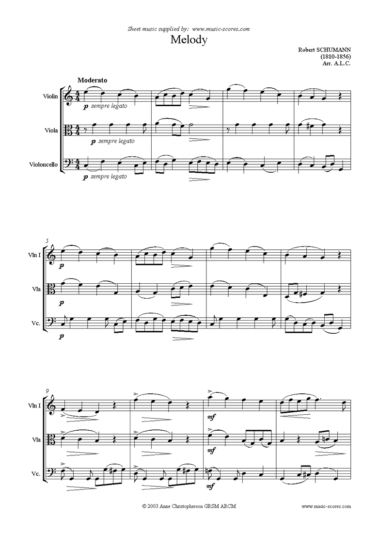 Front page of Melody: string trio sheet music