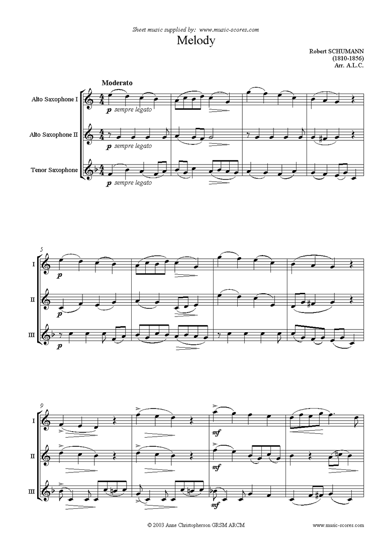 Front page of Melody: Saxophone trio sheet music
