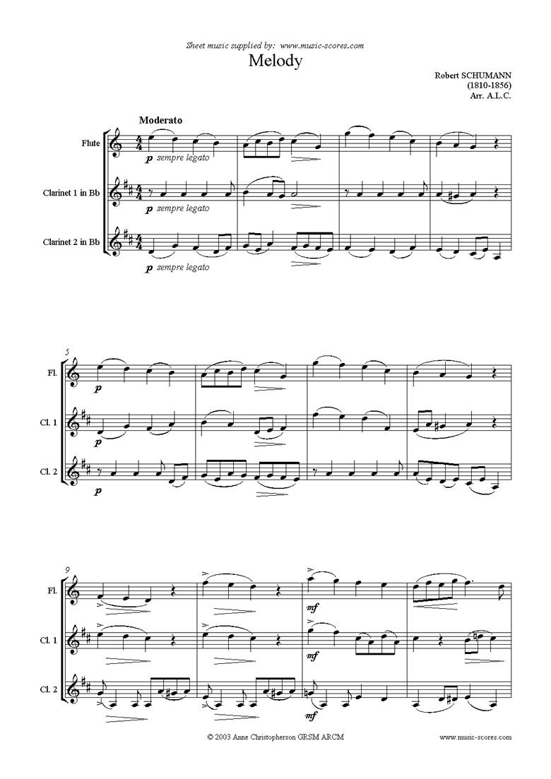 Front page of Melody: wind trio sheet music