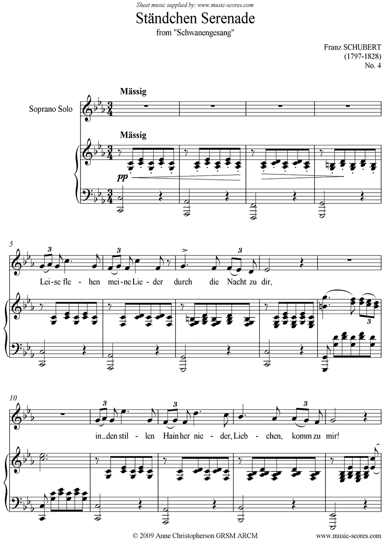 Front page of Standchen Serenade: Voice sheet music