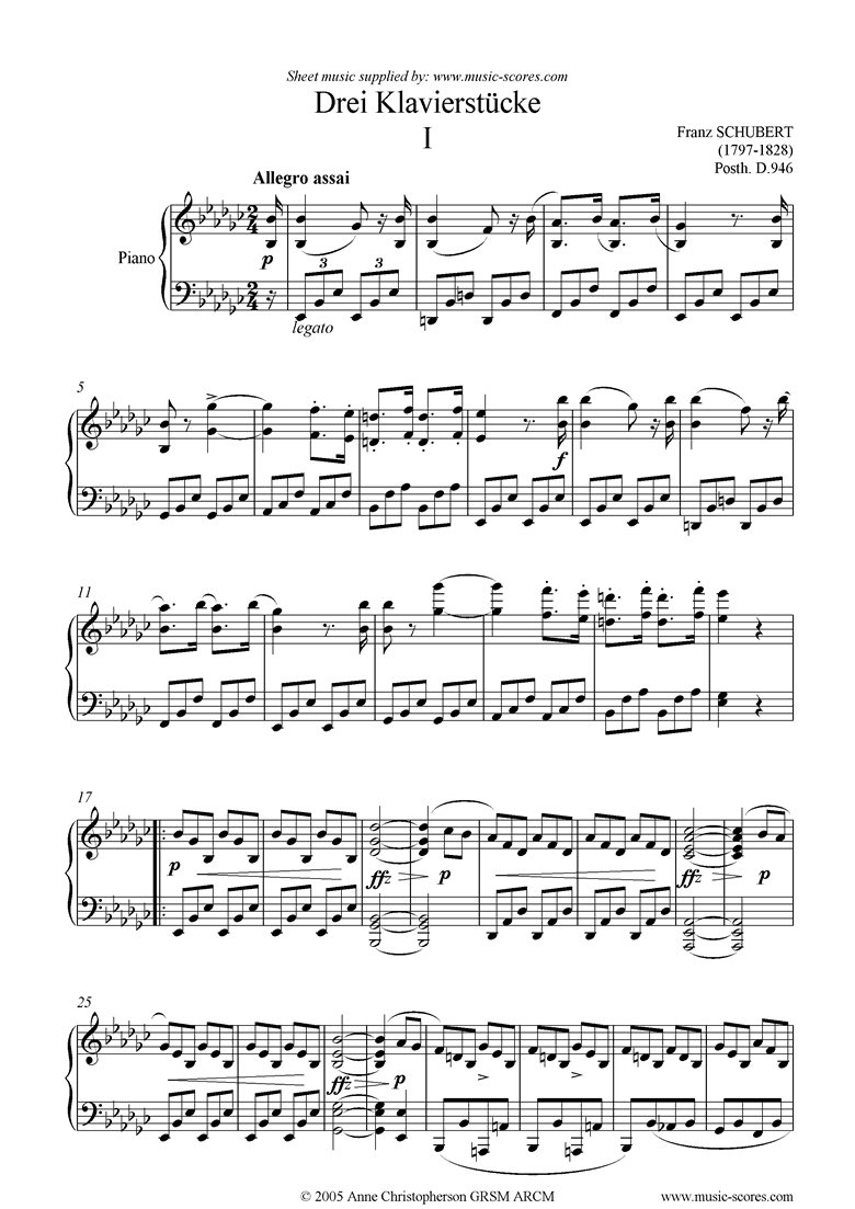 Front page of Drei Klavierstucke, No.1 in Eb minor and major sheet music