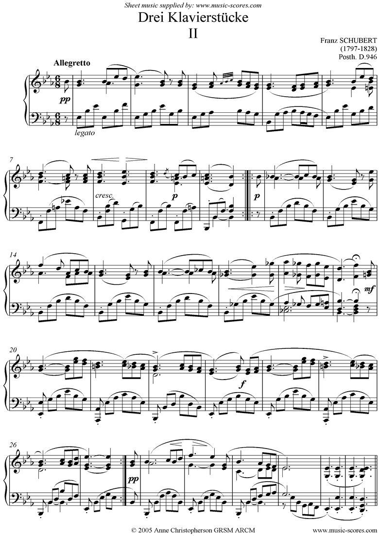 Front page of Drei Klavierstucke, No.2 in Eb sheet music