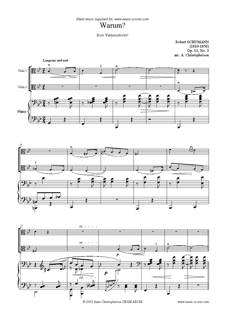 Front page of Op.12: Fantasiestücke: No.3: Warum: 2 Violas sheet music