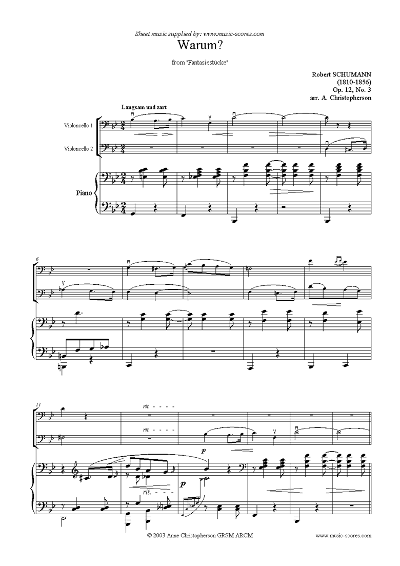 Front page of Op.12: Fantasiestücke: No.3: Warum: 2 Cellos sheet music