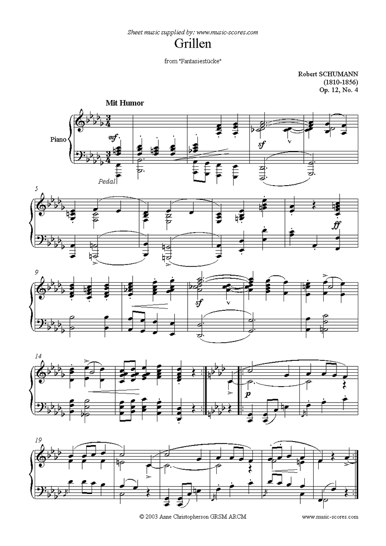 Front page of Op.12: Fantasiestücke: No.4: Grillen sheet music