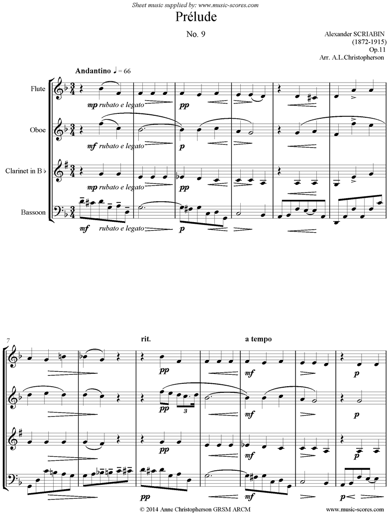 Front page of Op.11, No.9: Prelude: Wind 4 sheet music
