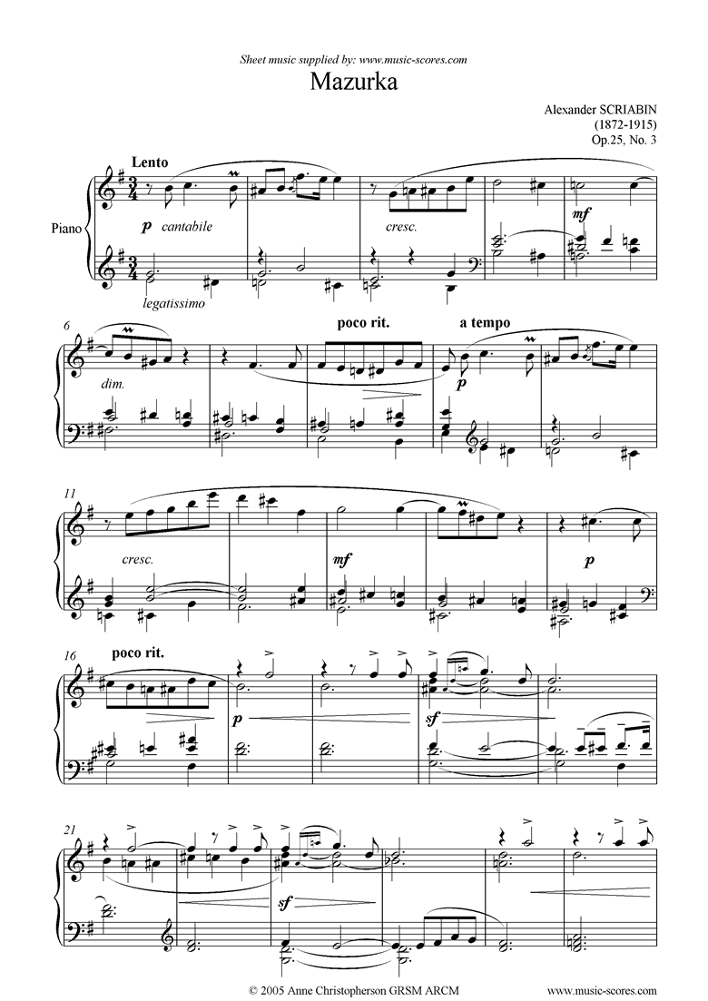 Front page of Op.25, No.3: Mazurka sheet music