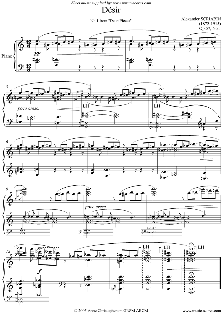 Front page of Op.57, No.1: Desir sheet music