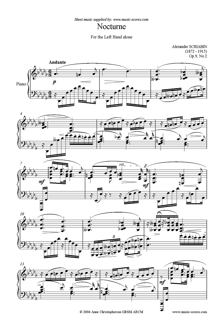 Front page of Op.9, No.2: Nocturne for the Left Hand Alone sheet music