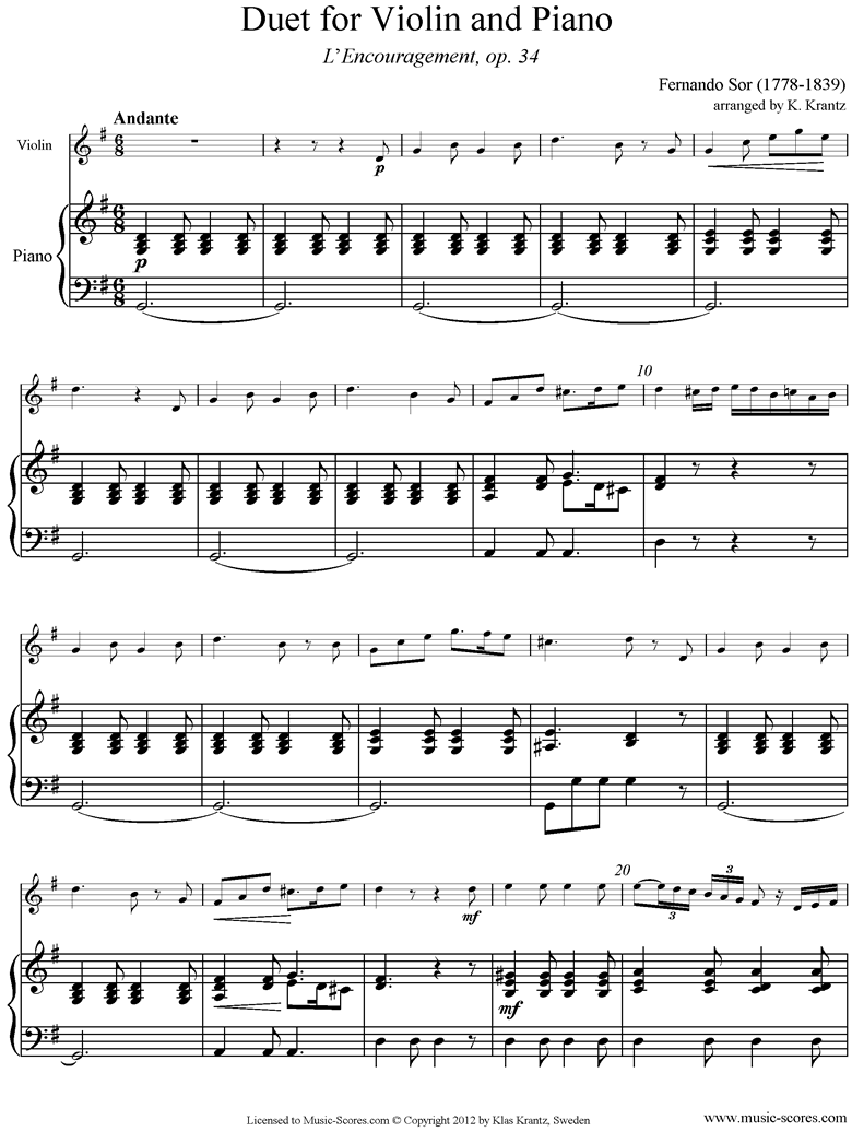 Front page of Op.34: Violin, Piano sheet music