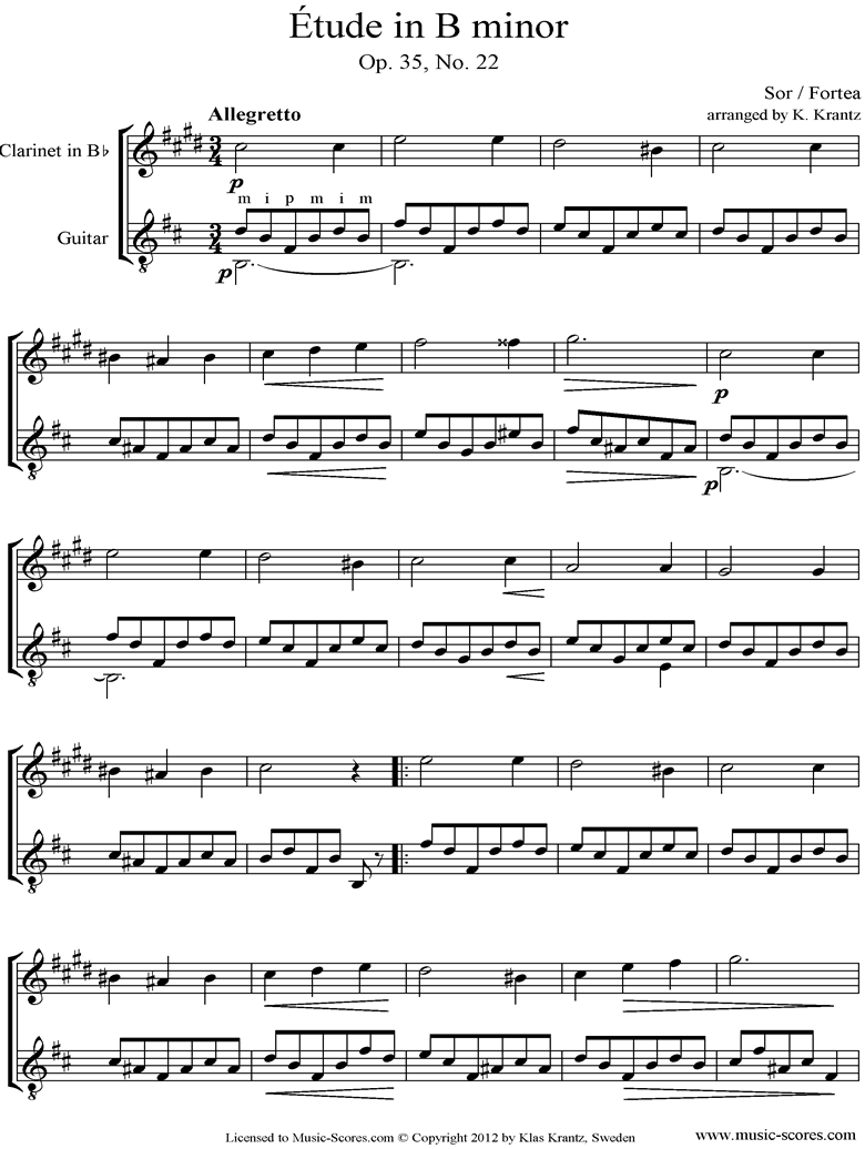 Front page of Op.35, No.22: Clarinet, Guitar sheet music