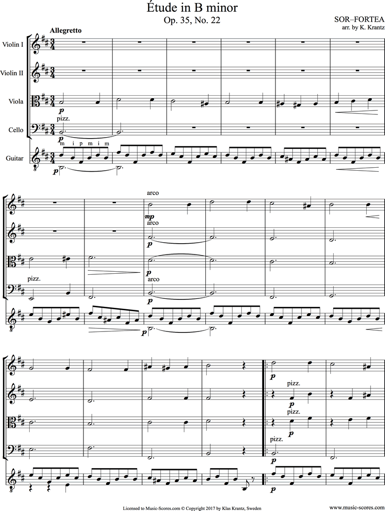 Front page of Op.35, No.22: String Quartet, Guitar: B mi sheet music