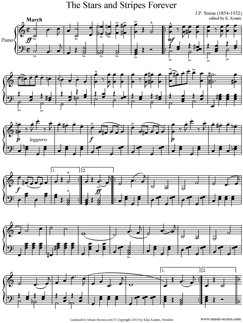 Front page of Stars and Stripes Forever: Piano, C ma sheet music