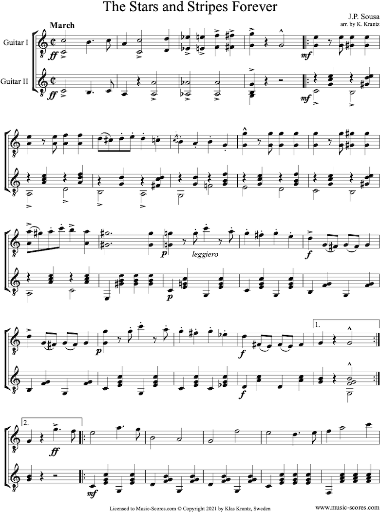 Front page of Stars and Stripes Forever: 2 Guitars sheet music