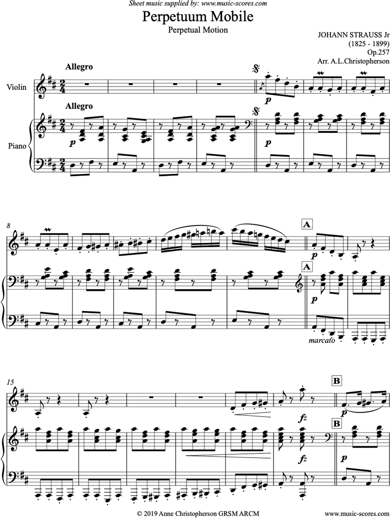 Front page of Perpetuum Mobile: Violin sheet music