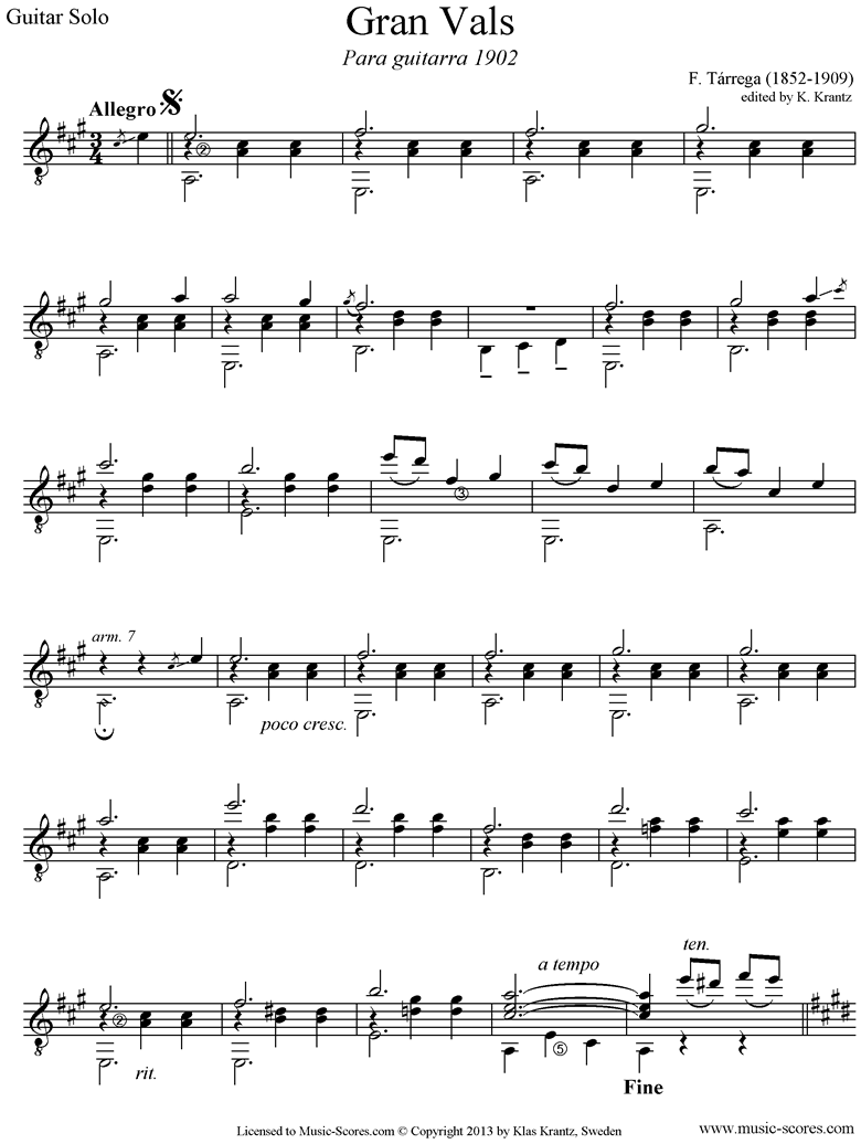 Front page of Gran Vals: Guitar sheet music