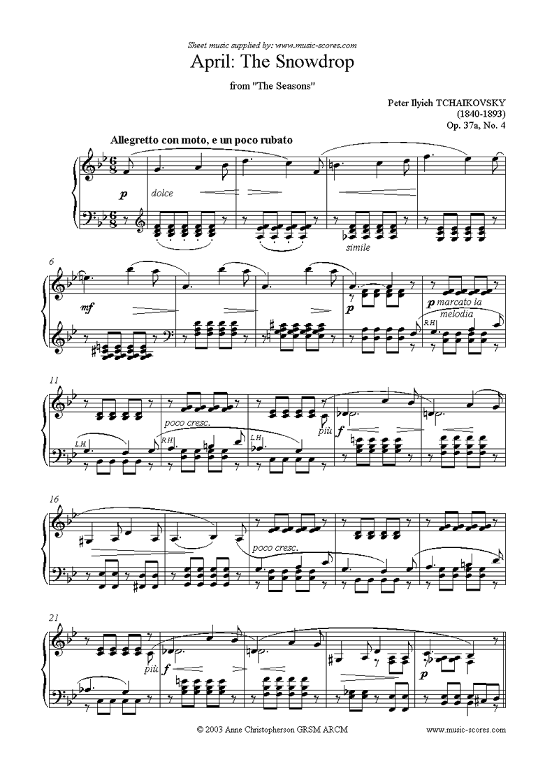 Front page of The Seasons, Op 37: April: The Snowdrop sheet music