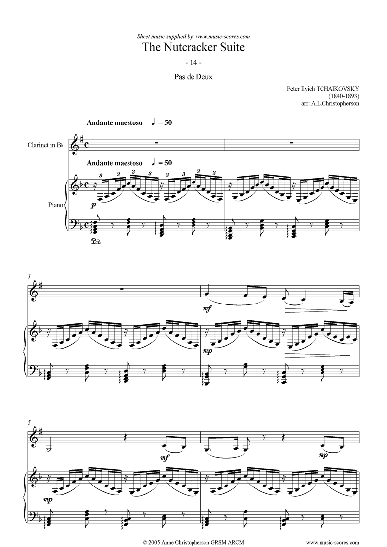 Nutcracker Suite: 14 Pas de Deux abridged Clarinet by Tchaikovsky