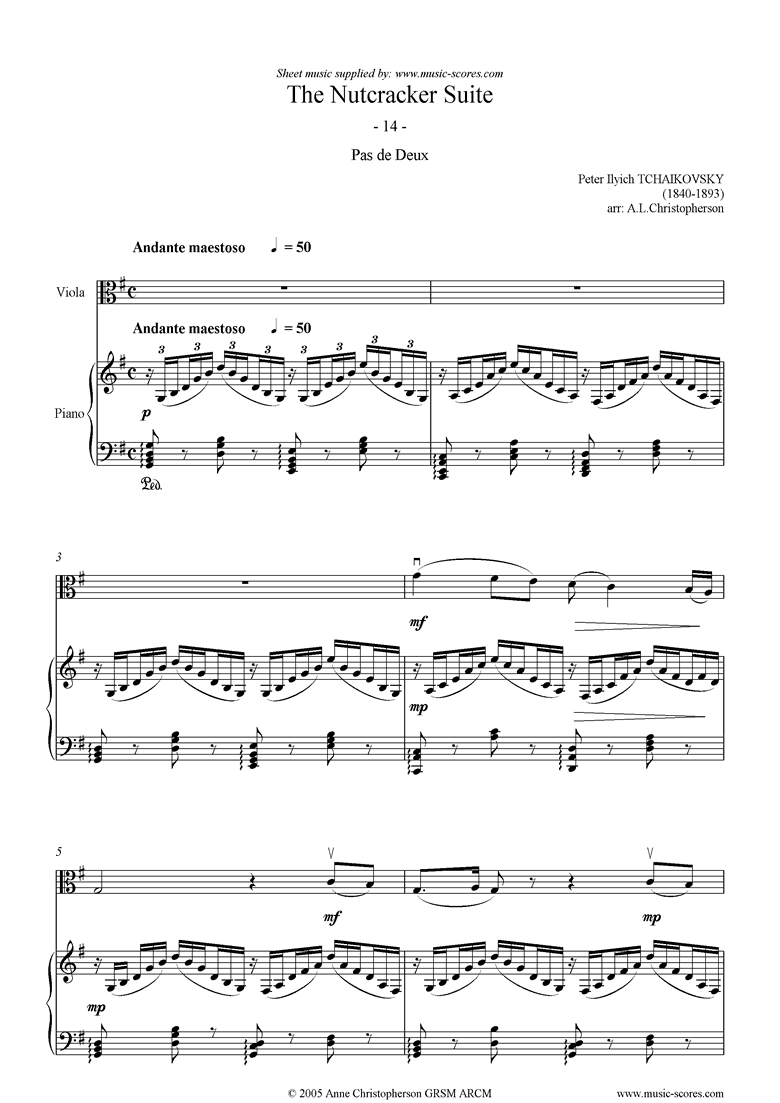 Front page of Nutcracker Suite: 14 Pas de Deux abridged Viola sheet music