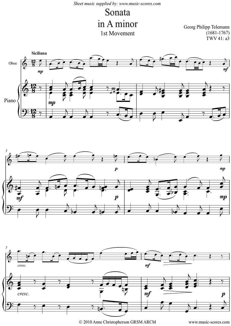 Sonata TWV41,a3 1st mvt Oboe by Telemann