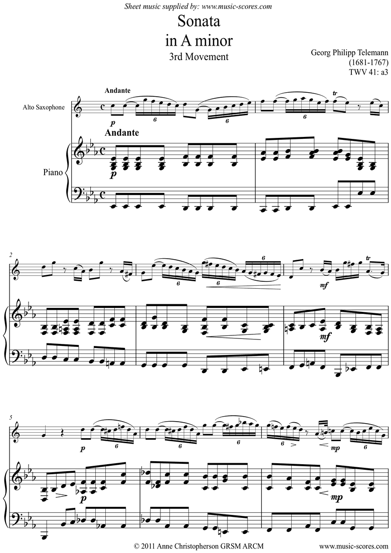Sonata TWV41,a3 3rd mvt Alto Sax by Telemann