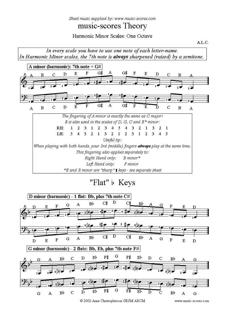 Front page of Harmonic Minor Scales: A, D, G, C, F, Bb and Eb sheet music