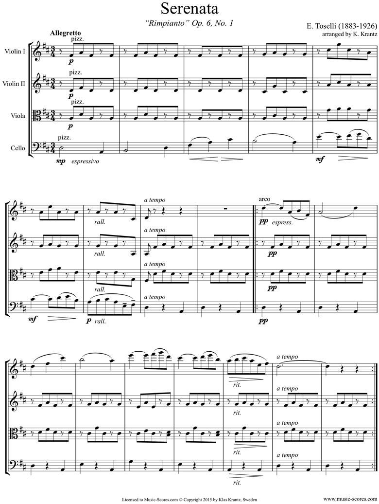 Front page of Op.6, No.1: Serenata Rimpianto: String Quartet sheet music