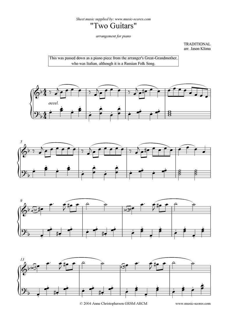 Front page of Two Guitars: Piano sheet music