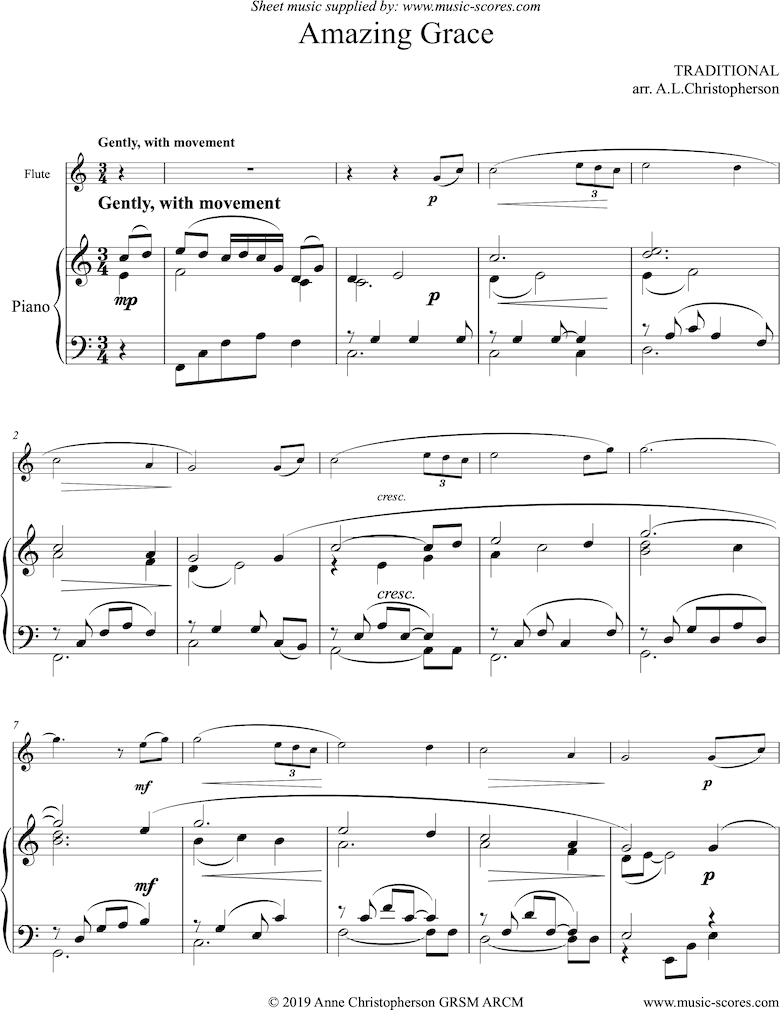 Front page of Amazing Grace: Flute and Piano sheet music