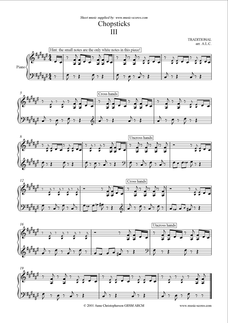 Front page of Chopsticks Version 3 sheet music