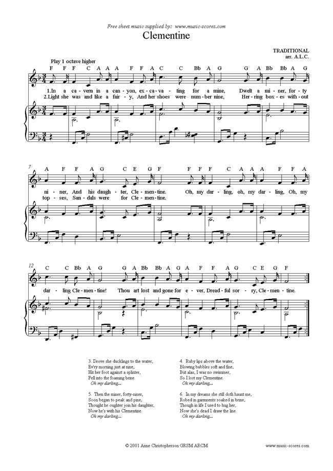 Front page of Oh my Darling Clementine sheet music