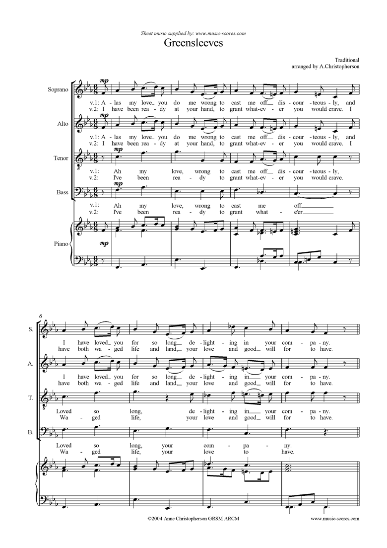Front page of Greensleeves: Choir SATB sheet music