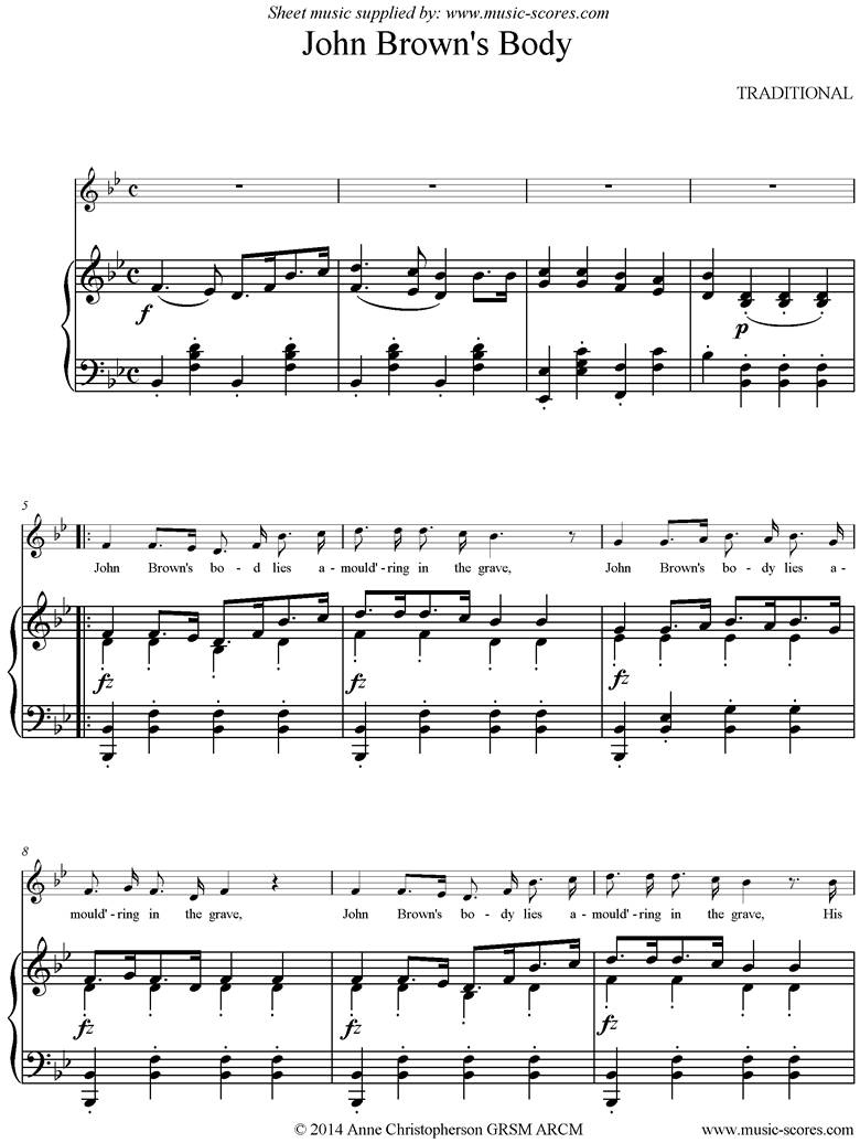 Front page of John Browns Body: Voice, Piano sheet music