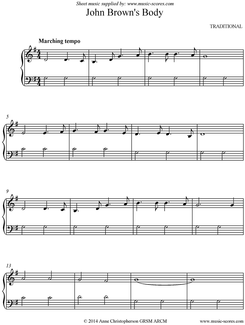 Front page of John Browns Body: easy version: Piano sheet music