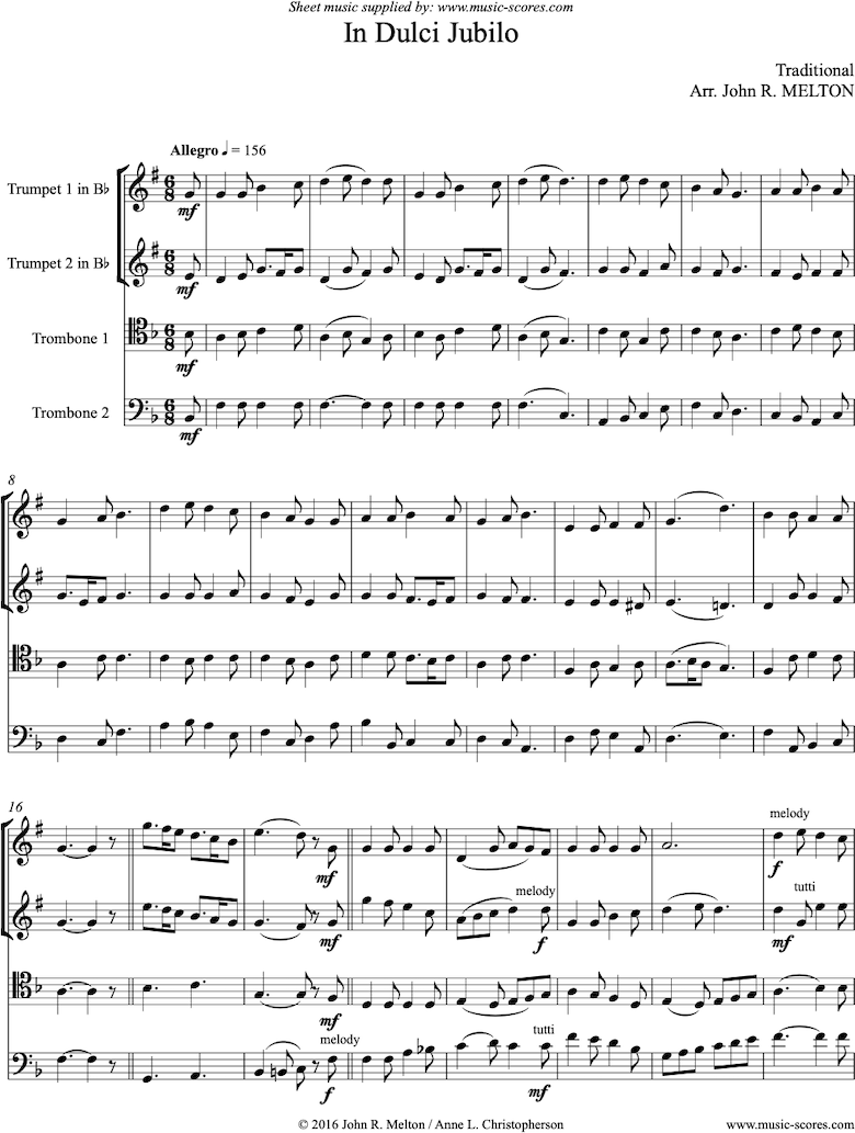 Front page of In Dulci Jubilo: Brass Quartet sheet music