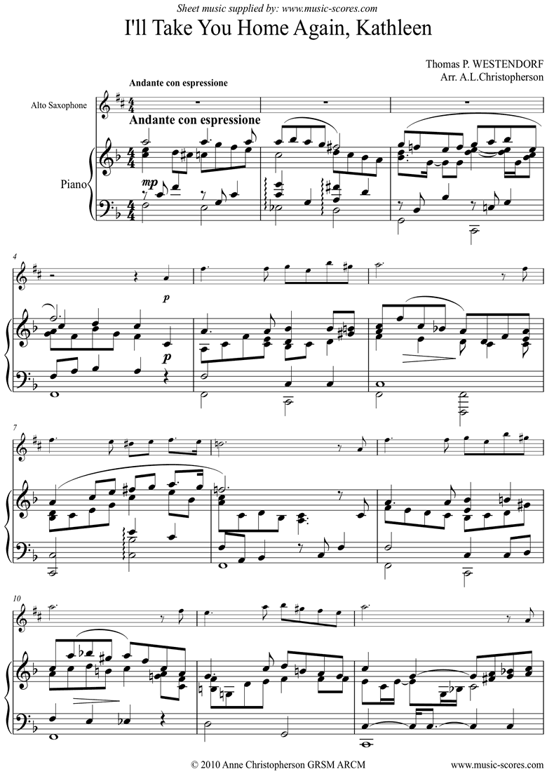 Front page of I will Take you Home Kathleen: Alto Sax sheet music