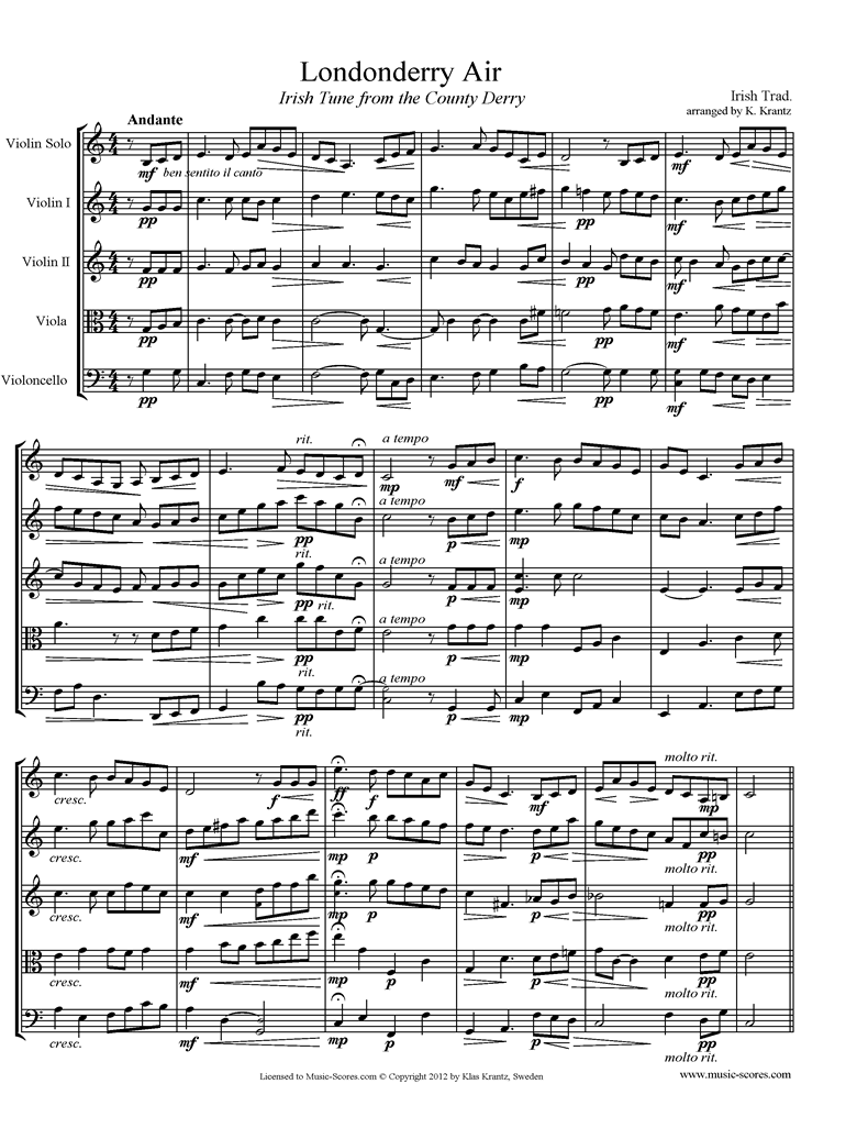 Front page of Danny Boy: I Cannot Tell: Londonderry Air: String Quartet sheet music