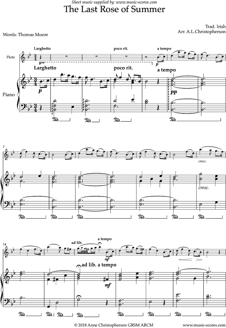 Front page of The Last Rose of Summer: Flute sheet music
