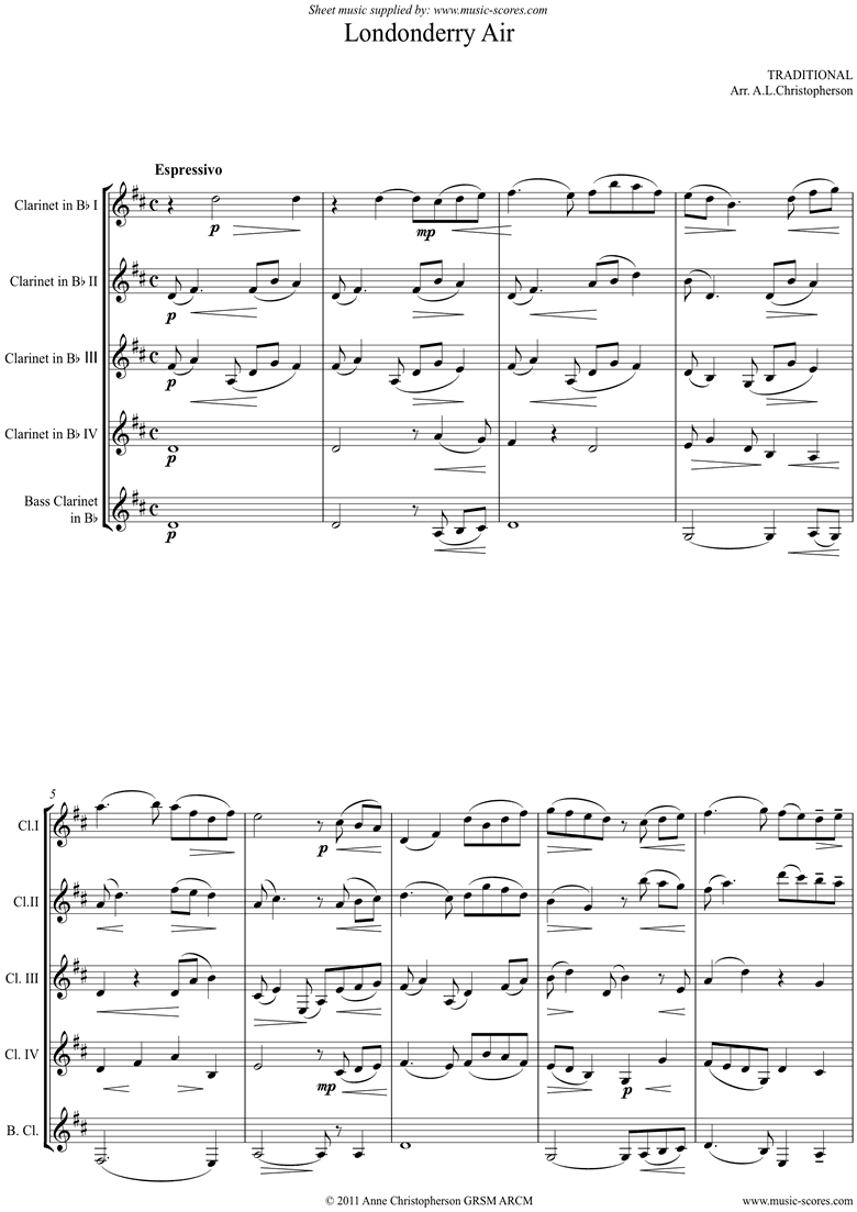 Front page of Danny Boy: I Cannot Tell: Londonderry Air: 4 Cls, Bass Cl sheet music