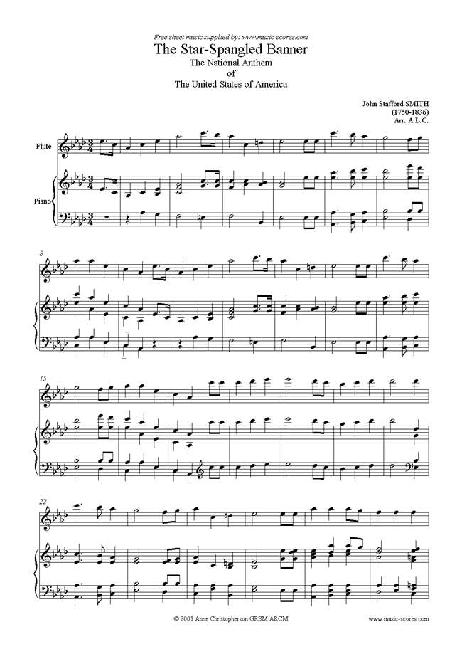 Front page of The Star Spangled Banner: Flute sheet music