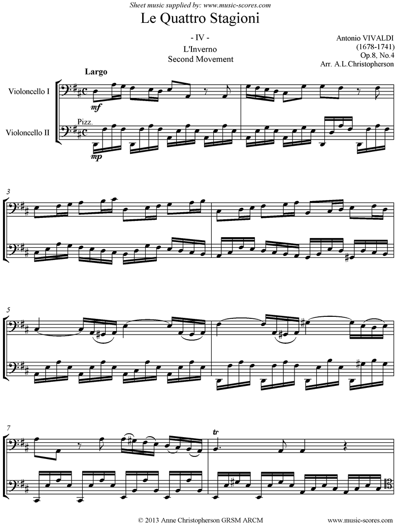 Front page of Op.8 No.4: The Four Seasons: Winter: 2nd mt: 2 Cellos sheet music